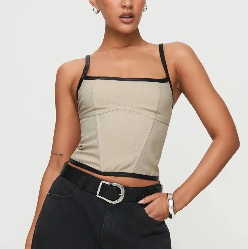 Princess Polly Thalorien Top Beige with Black Trim, Size US 8